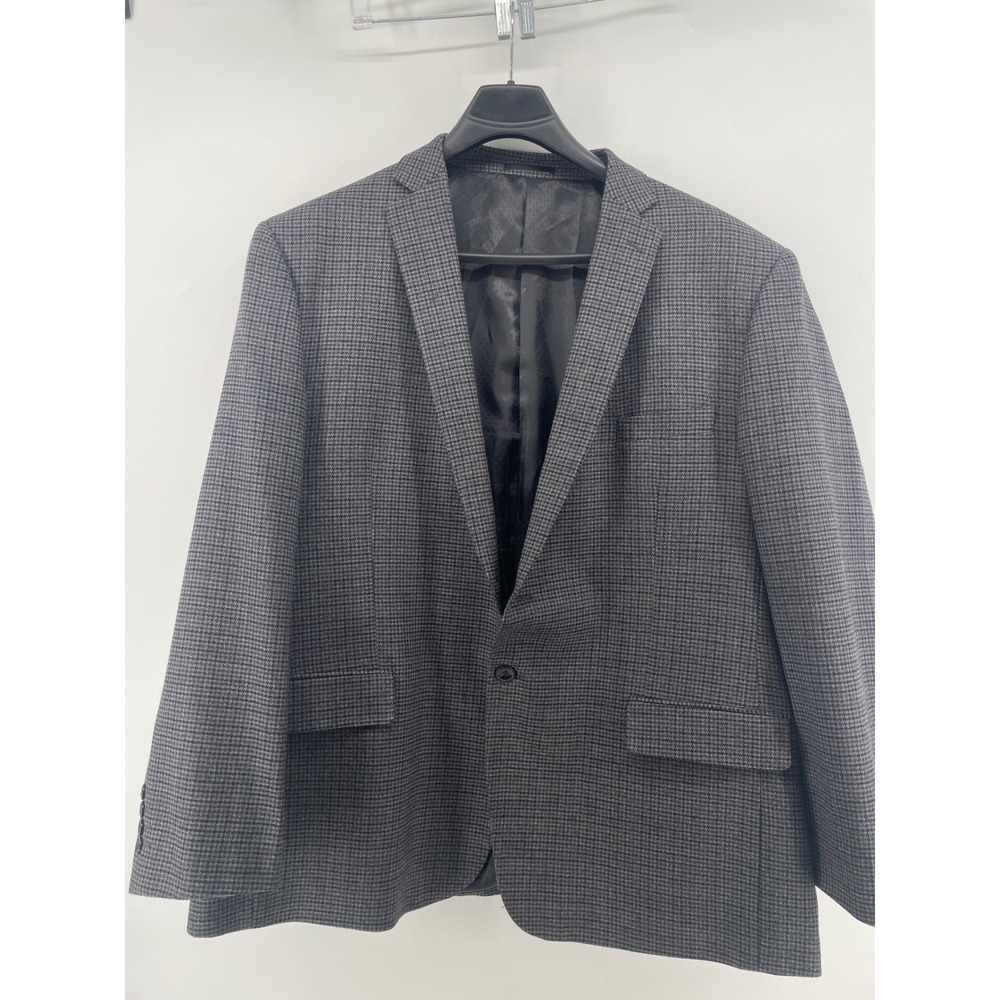 Mantoni Mens 54L Blazer Sports Coat Grey Houndstooth 100% Virgin Wool Italy‎